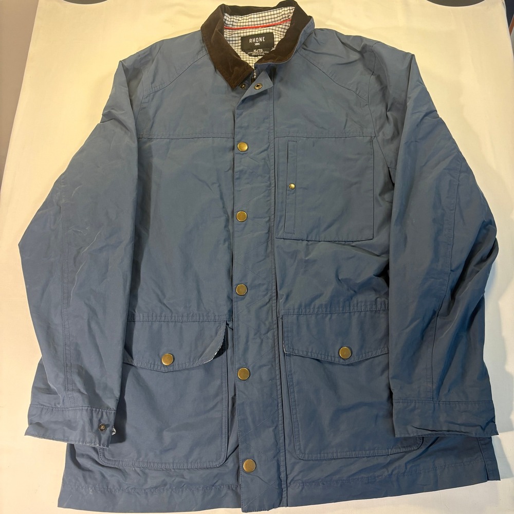 Rhone Mens XL Slate Blue Field Jacket Corduroy Collar Plaid Lined Full Zip Snap